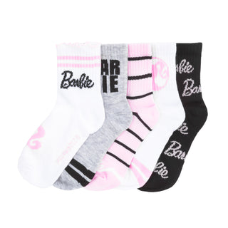 5 Pack Kids Barbie Lettuce Edge Ribbed Mid Crew