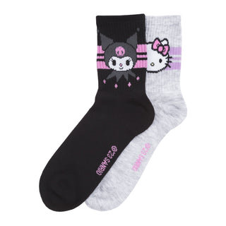 2 Pack Hello Kitty & Kuromi Ribbed Half Crew - Adult